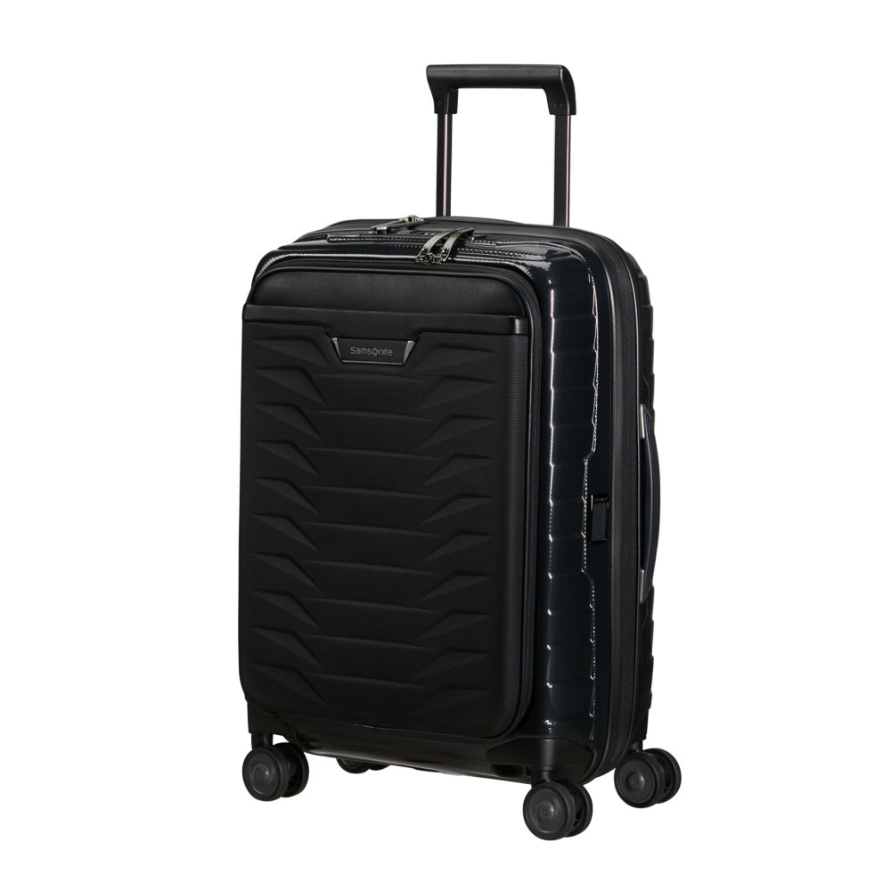 Samsonite Proxis 55cm black carry on suitcase with easy access compartments and durable design.