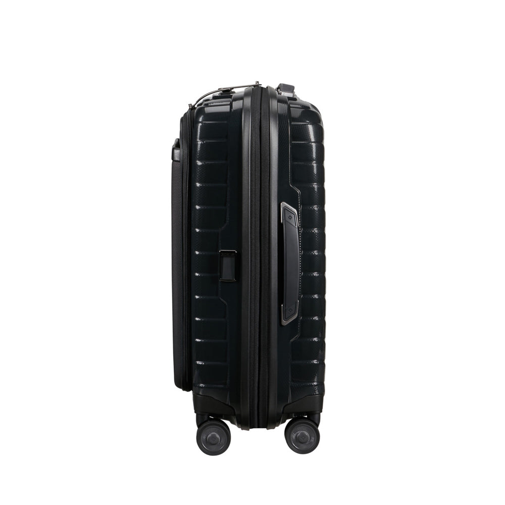 Samsonite Proxis 55cm black carry-on suitcase with easy access compartments and durable design for cabin luggage.