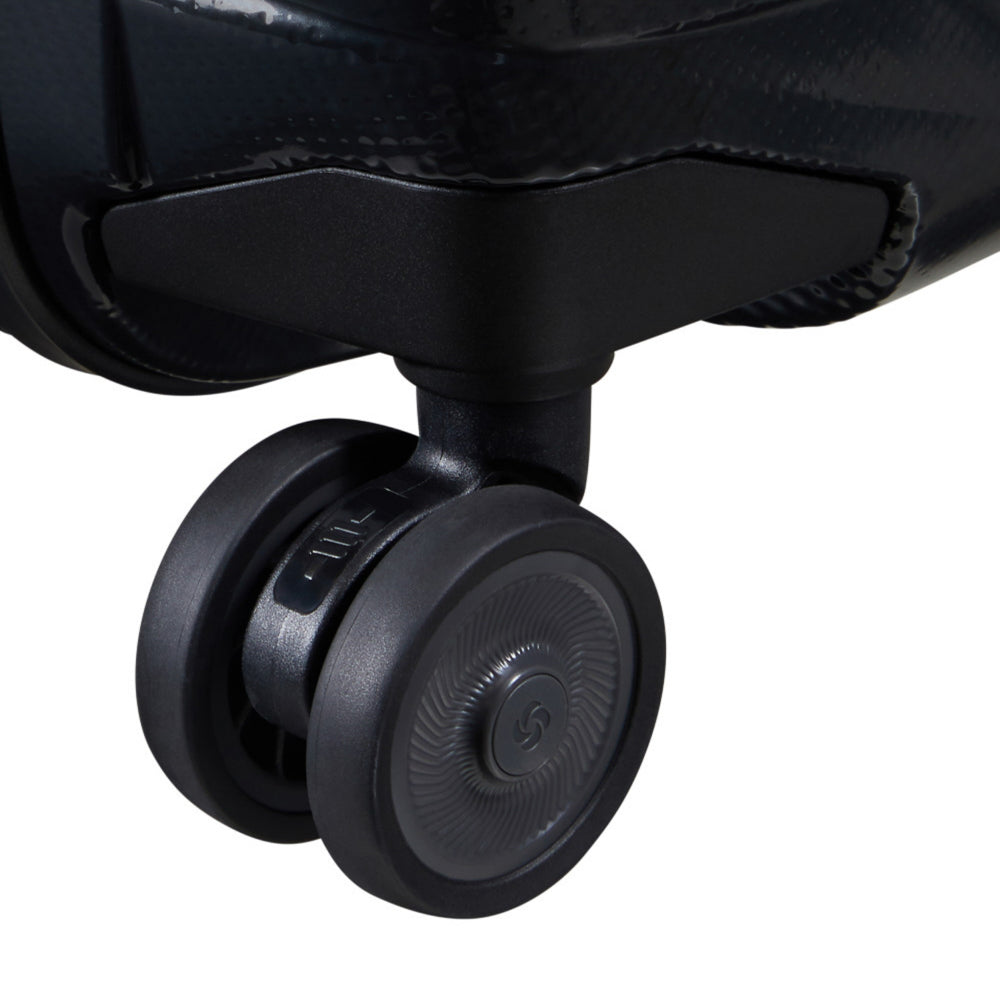 Samsonite Proxis 55cm black carry-on suitcase with easy access pockets and durable design.