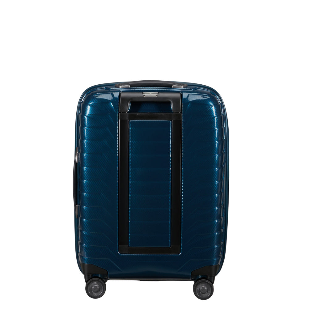 Samsonite Proxis 55cm carry-on suitcase in petrol blue with easy access compartments and sleek design.