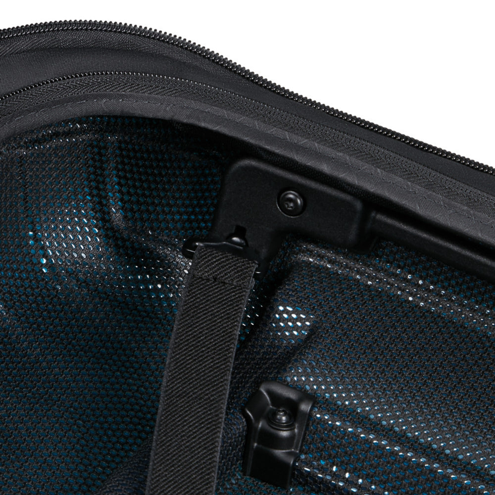 Petrol blue 55cm Samsonite Proxis carry-on suitcase with easy access zipper and durable design, ideal for cabin luggage.