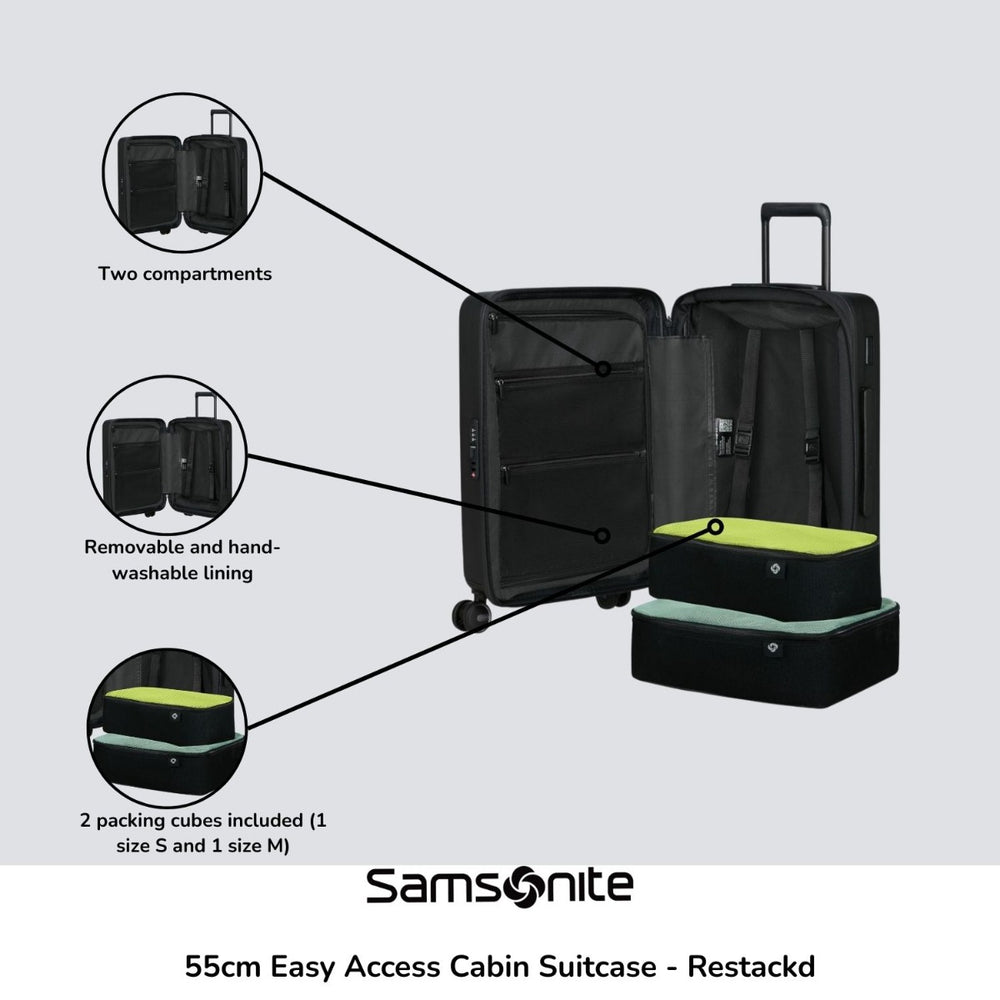 55cm Easy Access Cabin Suitcase by Samsonite, featuring a sleek design and durable fabric, perfect for travel.