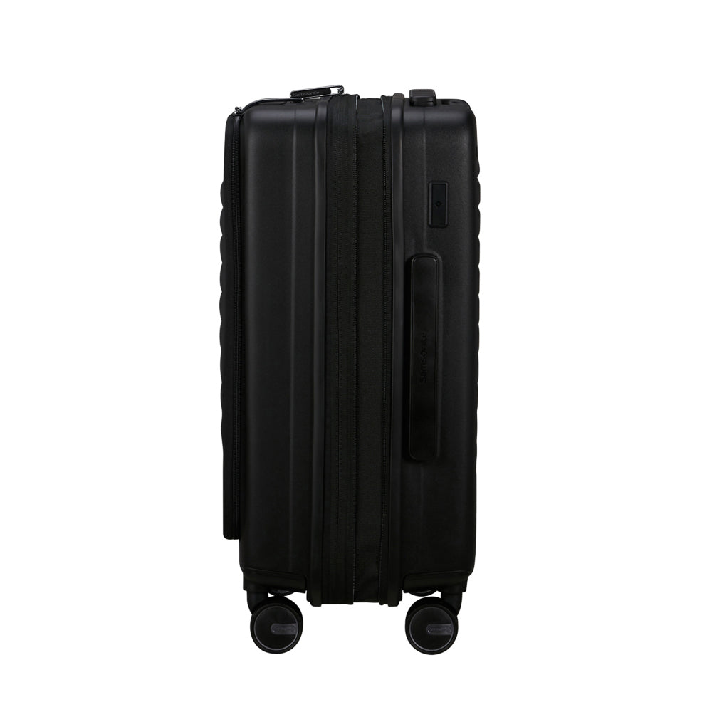 Samsonite 55cm Easy Access Cabin Suitcase in black, featuring a sleek design and sturdy handle for travel convenience.