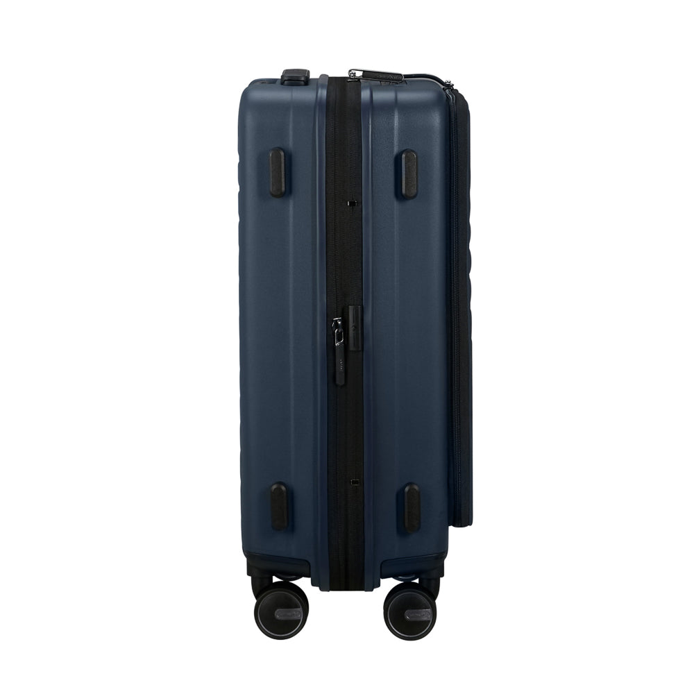 55cm Easy Access Cabin Suitcase by Samsonite in midnight blue, showcasing durable design and spacious interior.