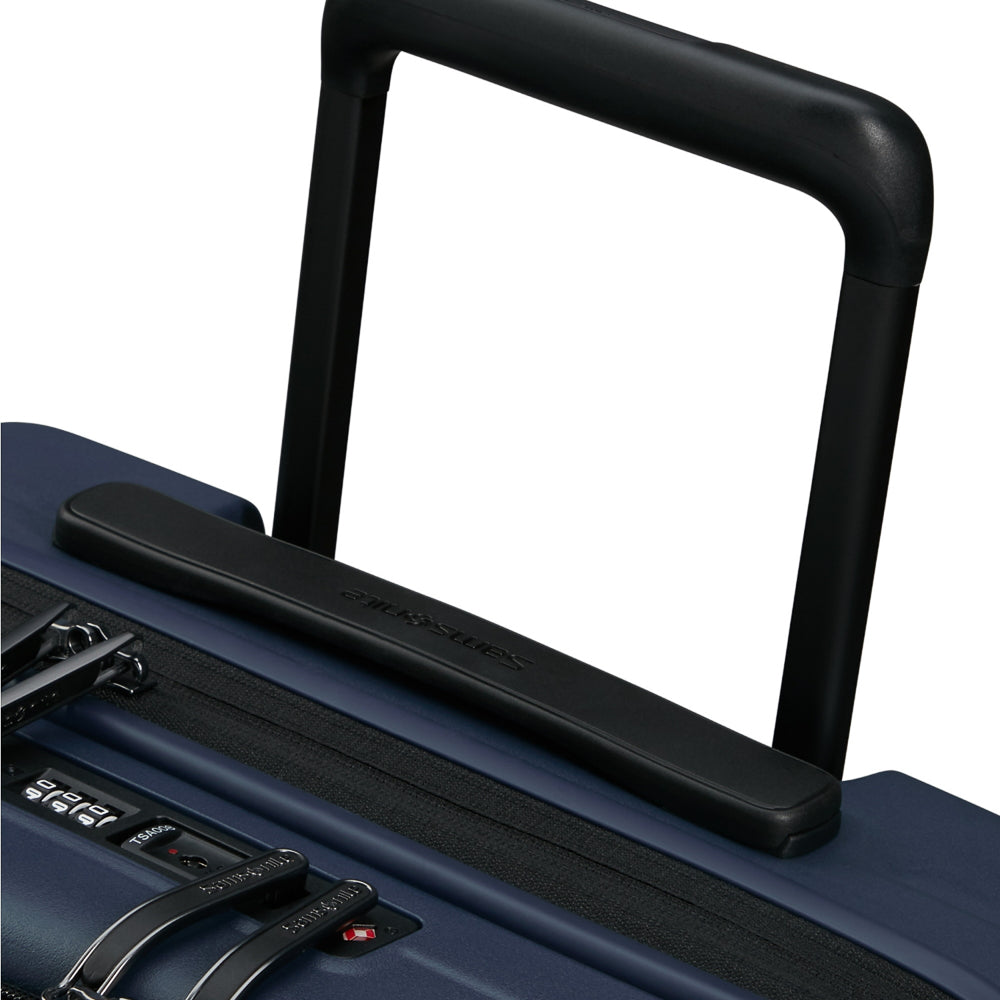 55cm Restackd cabin suitcase by Samsonite in midnight color with easy access design and durable exterior.