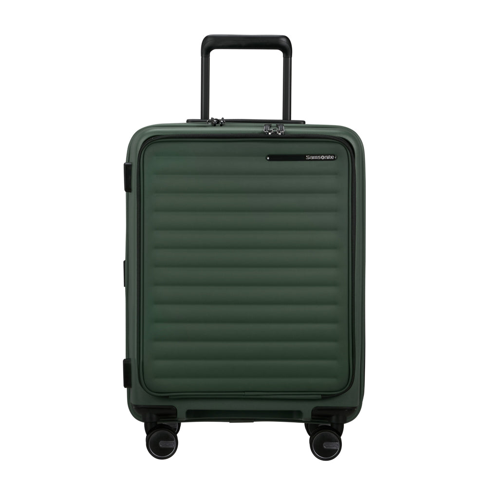 55cm Easy Access Cabin Suitcase by Samsonite in sage color, featuring wheels and a sturdy handle for easy travel.