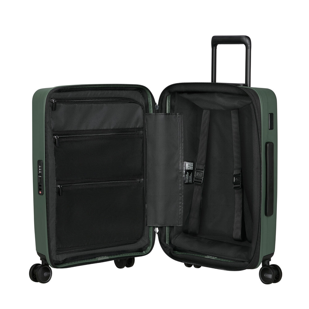 55cm Easy Access Cabin Suitcase by Samsonite in sage green, showcasing its compact design and durable exterior.