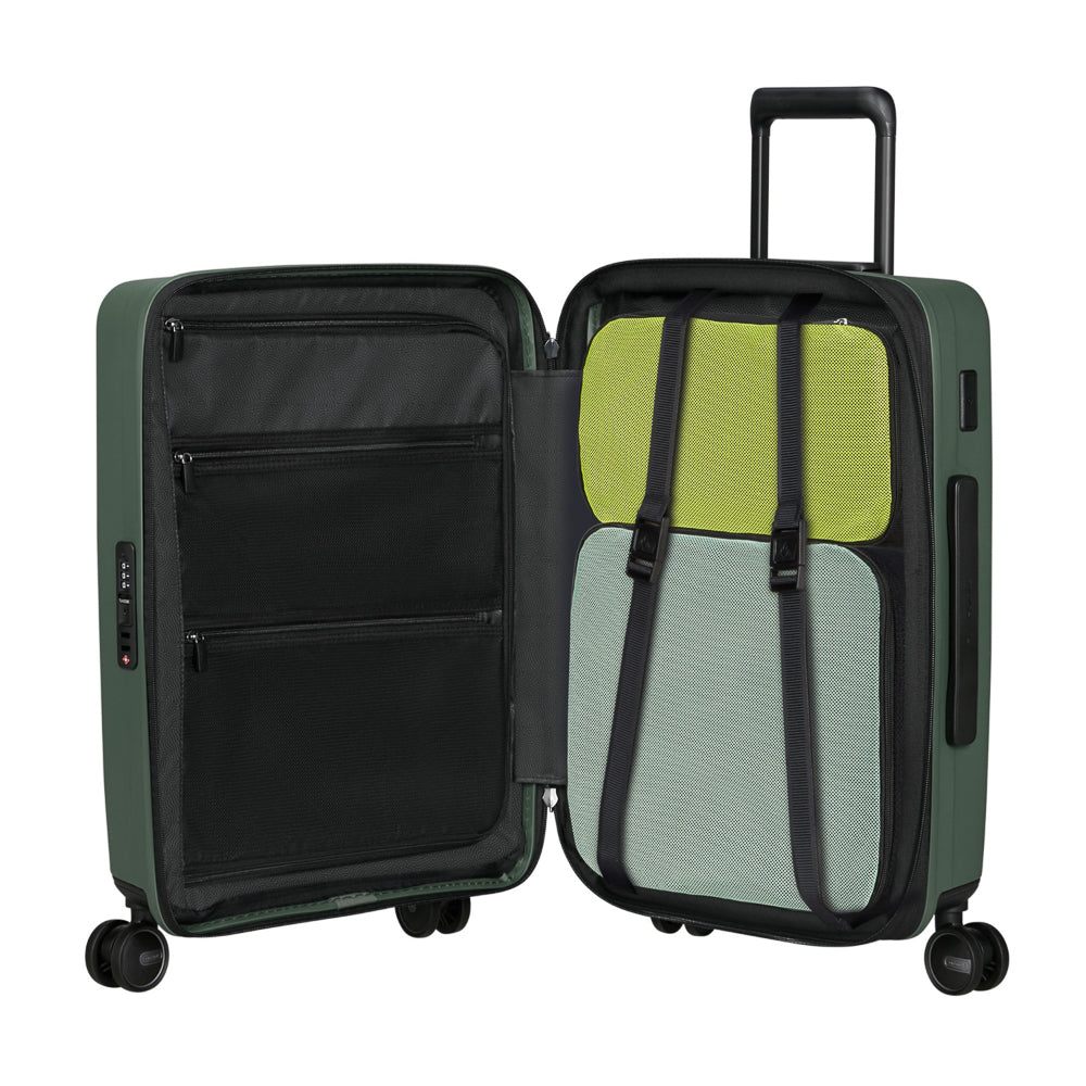 55cm Easy Access Cabin Suitcase by Samsonite in sage color, featuring a sleek design and sturdy wheels for travel convenience.