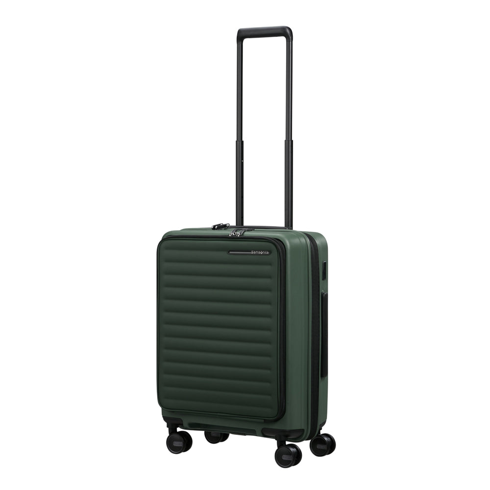 55cm Easy Access Cabin Suitcase in sage color by Samsonite, featuring a sleek design and durable exterior.
