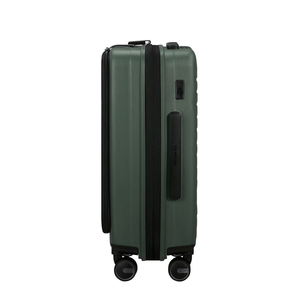 55cm Easy Access Cabin Suitcase by Samsonite in sage green, featuring a sleek design and smooth wheels for easy travel.