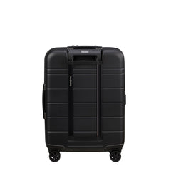 55cm Samsonite Neopod expandable spinner suitcase in black, featuring easy access compartments and smooth-rolling wheels.