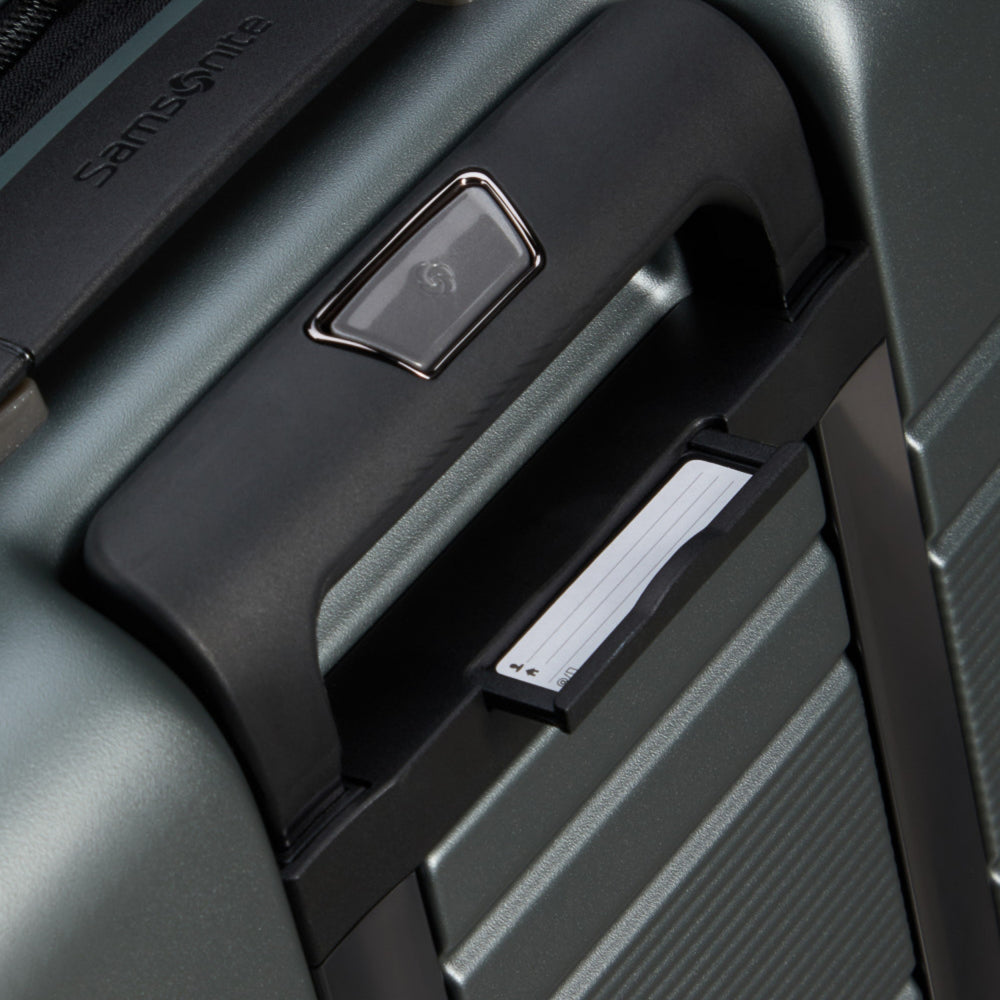 55cm expandable spinner suitcase in sage khaki by Samsonite, featuring easy access design and durable construction.