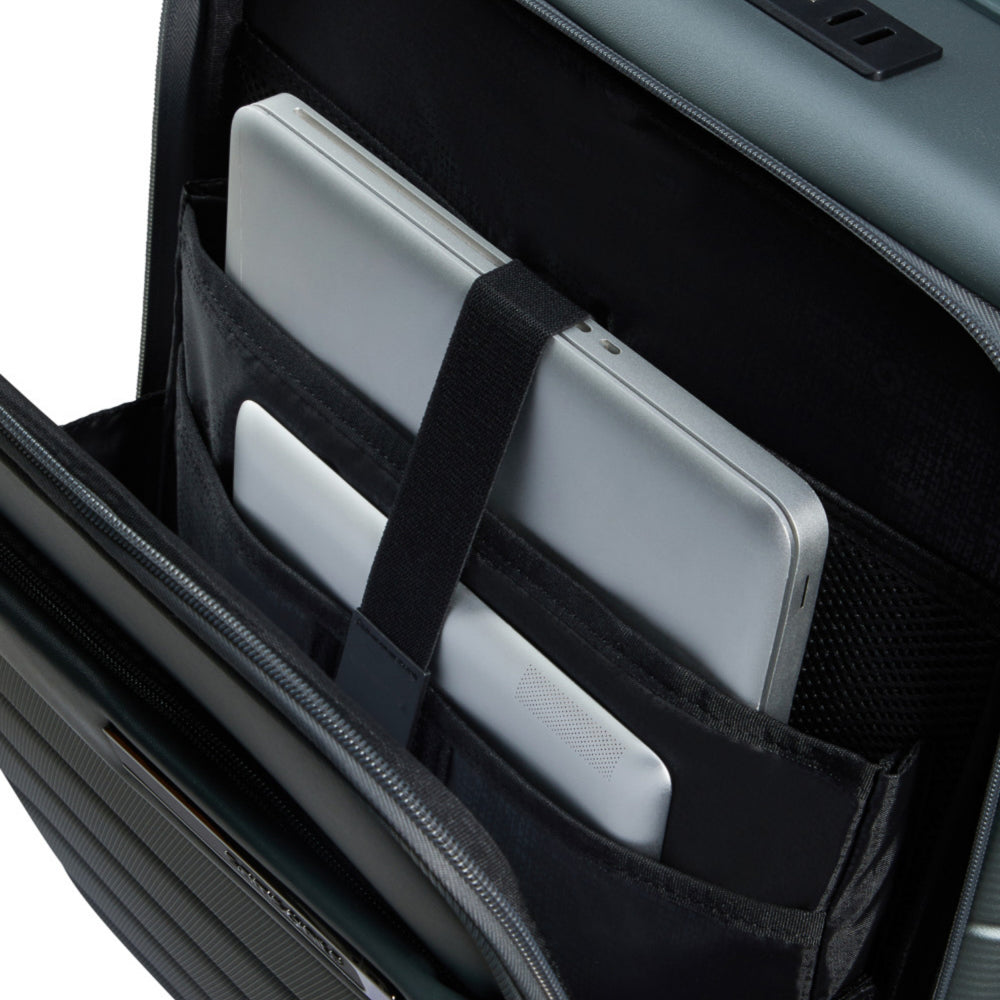 55cm Expandable Spinner Suitcase by Samsonite in sage khaki, featuring easy access and durable design for cabin travel.
