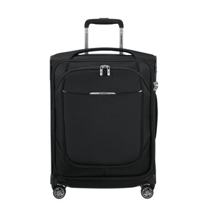 Black 55cm expandable carry-on suitcase from Samsonite Luggage, featuring a sleek design and durable exterior.