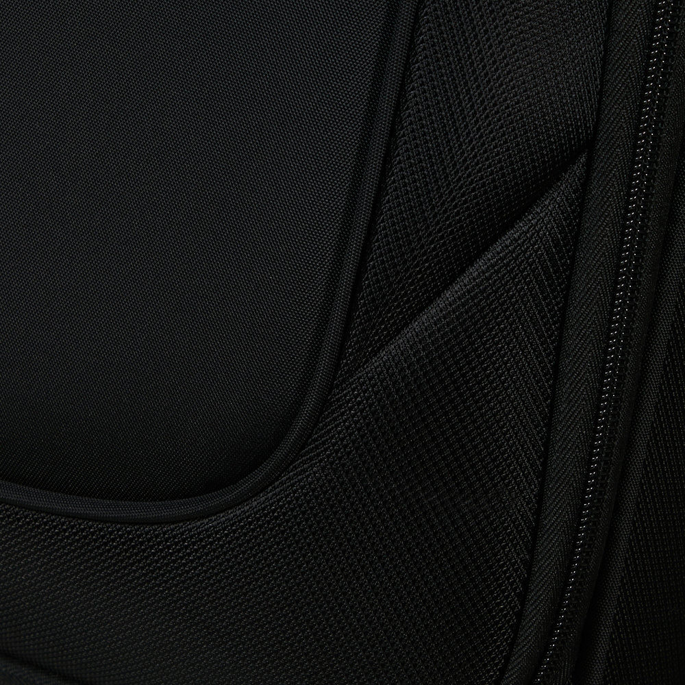 Samsonite Re-Lite 55cm expandable cabin luggage suitcase in black, showcasing zippers and handle design.