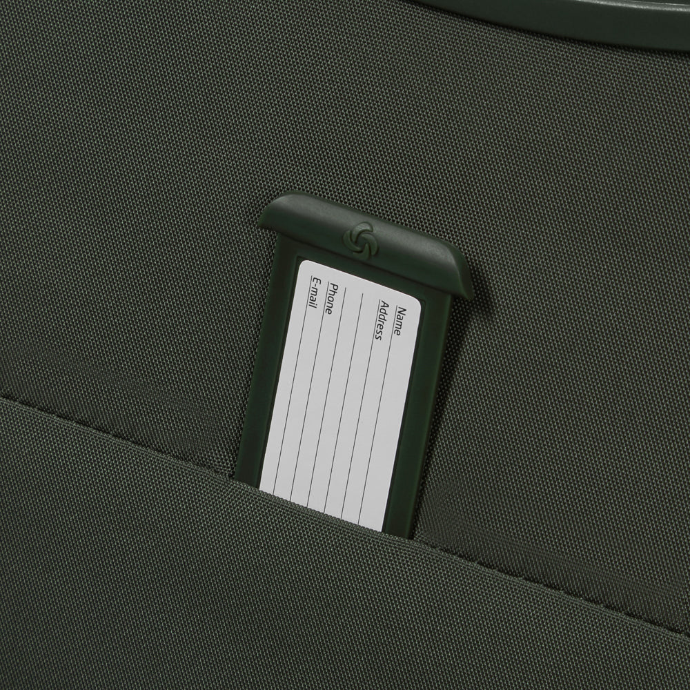 Green 55cm expandable cabin luggage suitcase by Samsonite, featuring a sleek design and sturdy wheels for easy transport.