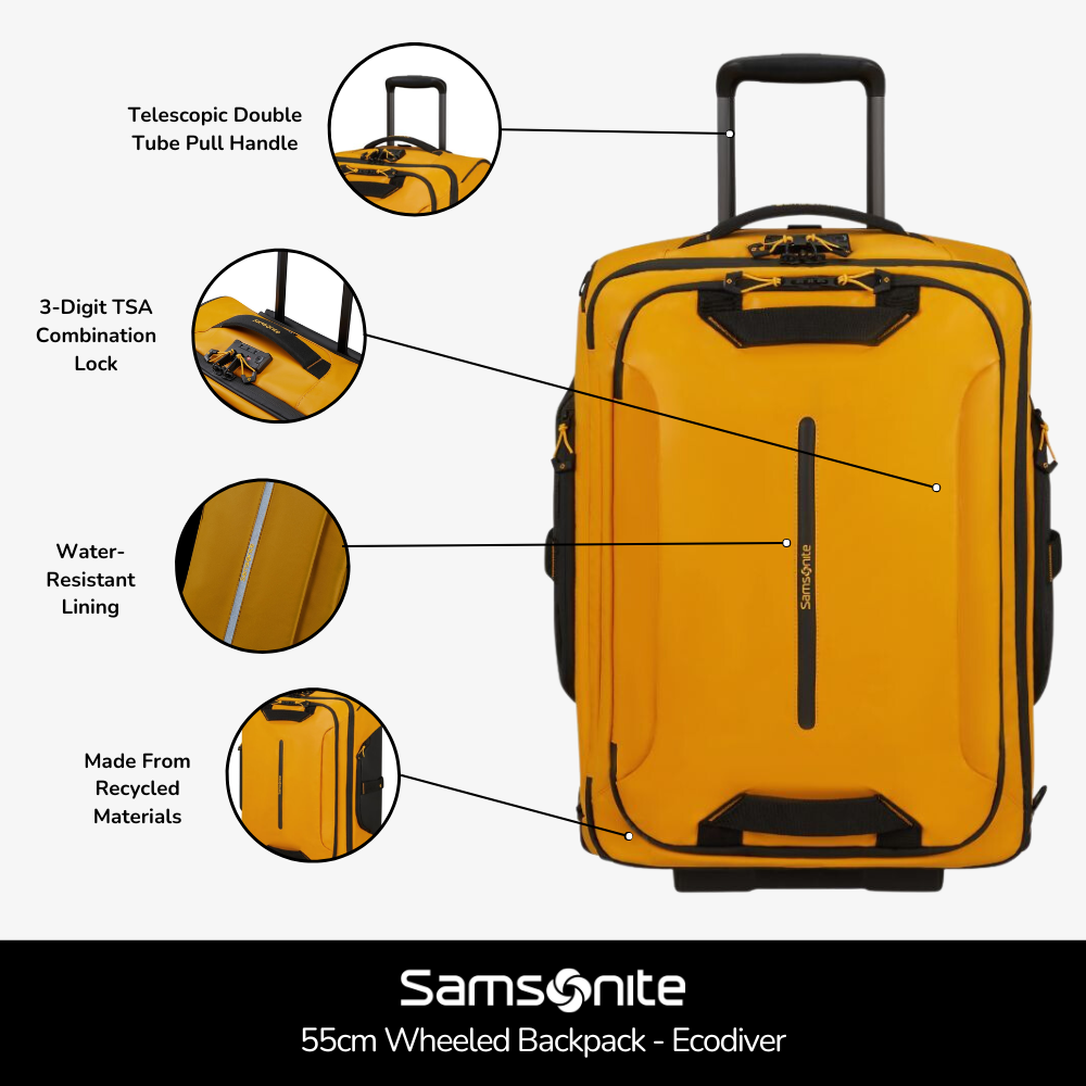 Samsonite Ecodiver 55cm Wheeled Backpack in Yellow