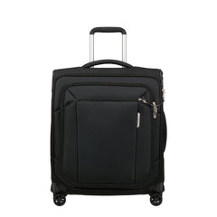 Black 56cm Cabin Spinner Suitcase by Samsonite, featuring smooth wheels and a durable design for easy travel.