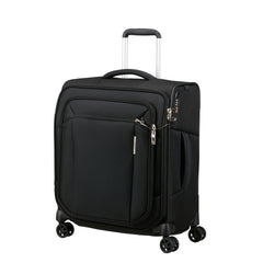 Black 56cm Samsonite Respark Cabin Spinner Suitcase with smooth wheels and sturdy handle, ideal for travel.