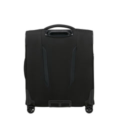 Black 56cm Samsonite Respark cabin spinner suitcase with smooth wheels and ergonomic handle.