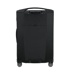 Samsonite Re-Lite 67cm expandable black spinner suitcase with four wheels and ergonomic handle for easy travel.