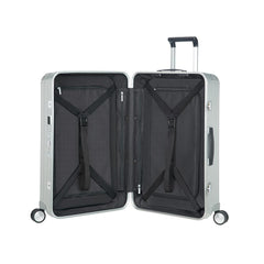 Samsonite Lite-Box Aluminium 69cm spinner suitcase with sleek design and sturdy wheels, ideal for check-in luggage.