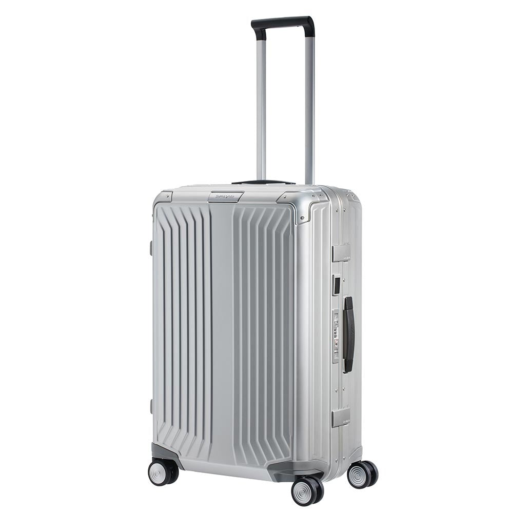 Samsonite Lite-Box Aluminium 69cm spinner suitcase with a sleek design and durable aluminum exterior.