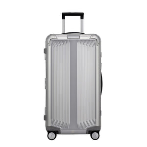 Samsonite Litebox Aluminium 74cm trunk suitcase in silver, featuring a sleek design and durable exterior for travel.