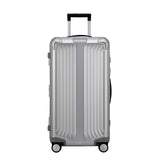 Samsonite Litebox Aluminium 74cm trunk suitcase in silver, featuring a sleek design and durable exterior for travel.