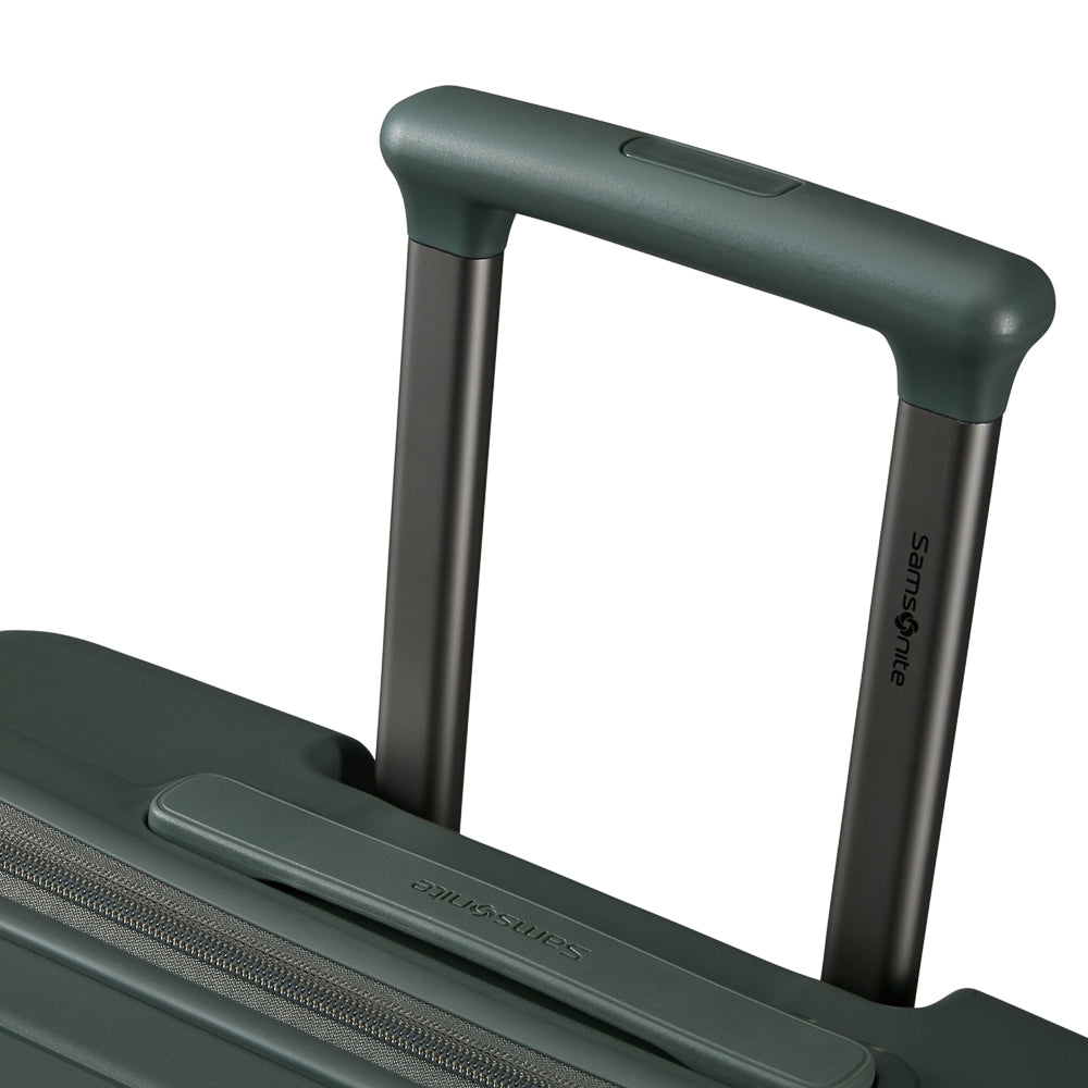 Olive green 75cm expandable spinner suitcase by Samsonite, featuring smooth wheels and a durable exterior.