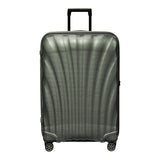 Metallic green 75cm Samsonite C-Lite spinner suitcase with four wheels and a durable exterior.