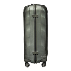Metallic green Samsonite C-Lite 75cm spinner suitcase with four wheels and a sleek design for check-in luggage.