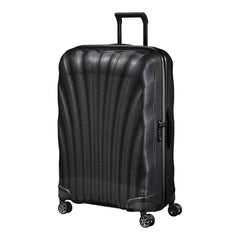 Samsonite C-Lite 75cm black spinner suitcase with smooth wheels and spacious interior for travel convenience.