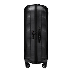 Samsonite C-Lite 75cm spinner suitcase in black, showcasing four wheels and a spacious interior for travel convenience.