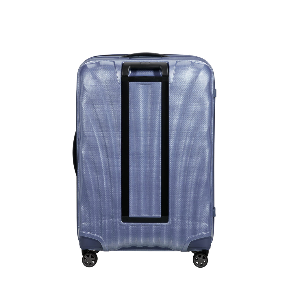 Lavender Samsonite C-Lite 75cm spinner suitcase, showcasing a stylish design and spacious check-in luggage features.