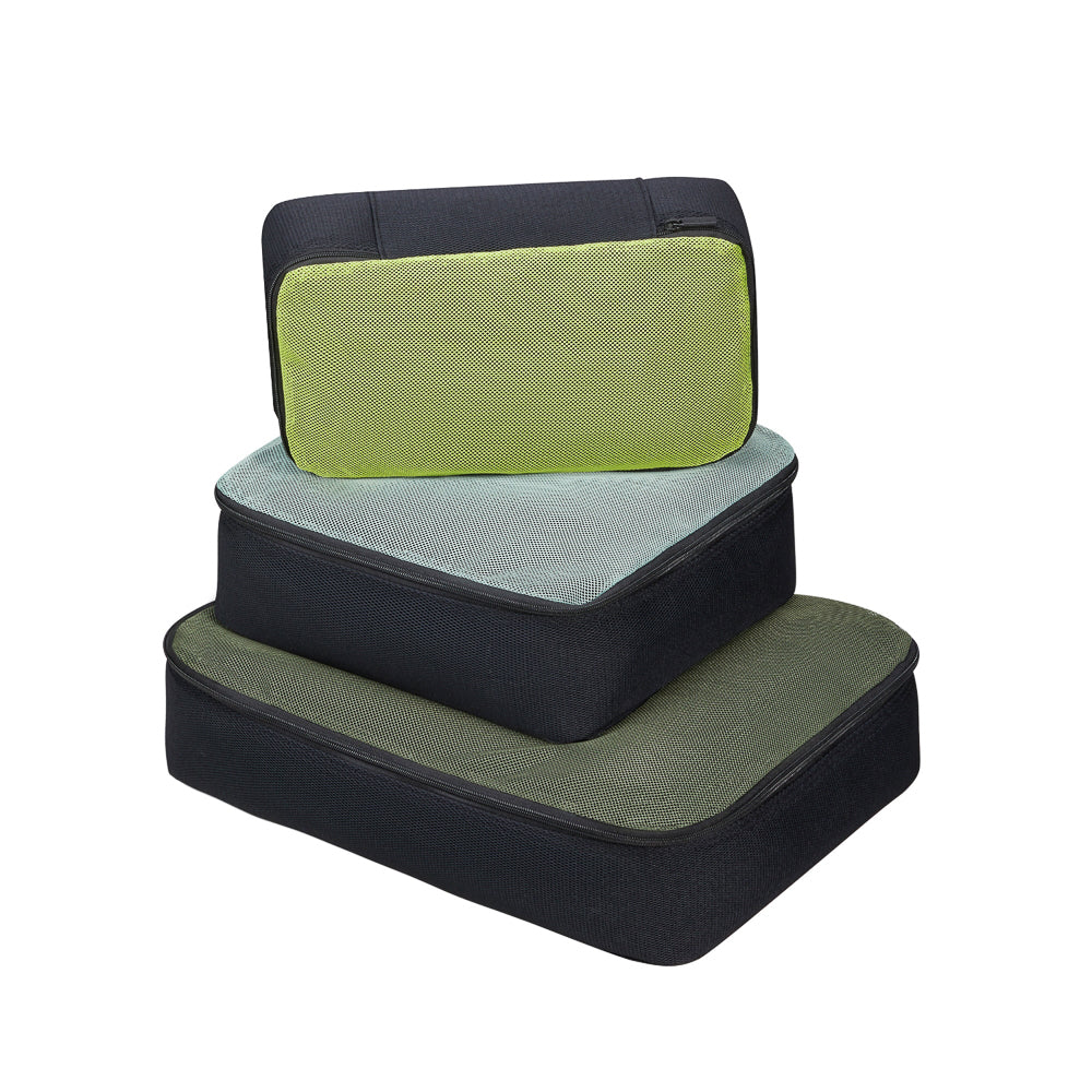 75cm Restackd Spinner Suitcase in sage green, showcasing durable wheels and spacious interior for travel convenience.