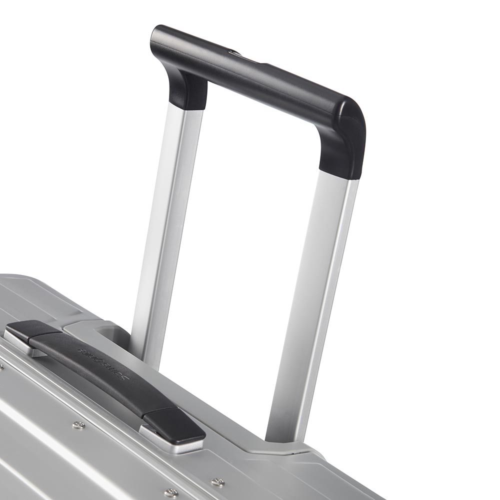 Samsonite Lite-Box Aluminium 76cm spinner suitcase with a sleek design and durable exterior for stylish travel.