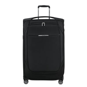 Black 78cm expandable spinner suitcase by Samsonite, featuring a durable design and smooth-rolling wheels for easy travel.