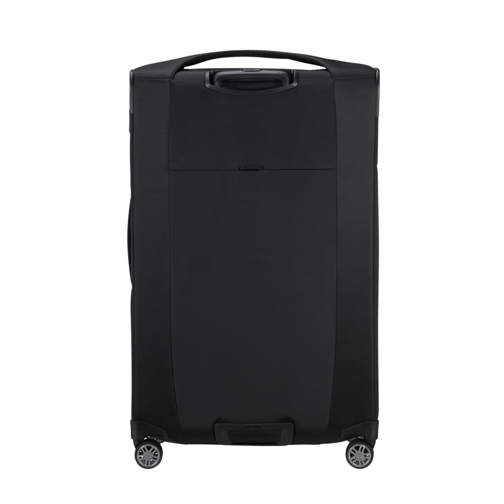 Black 78cm expandable spinner suitcase by Samsonite, featuring smooth wheels and a spacious interior for check-in luggage.