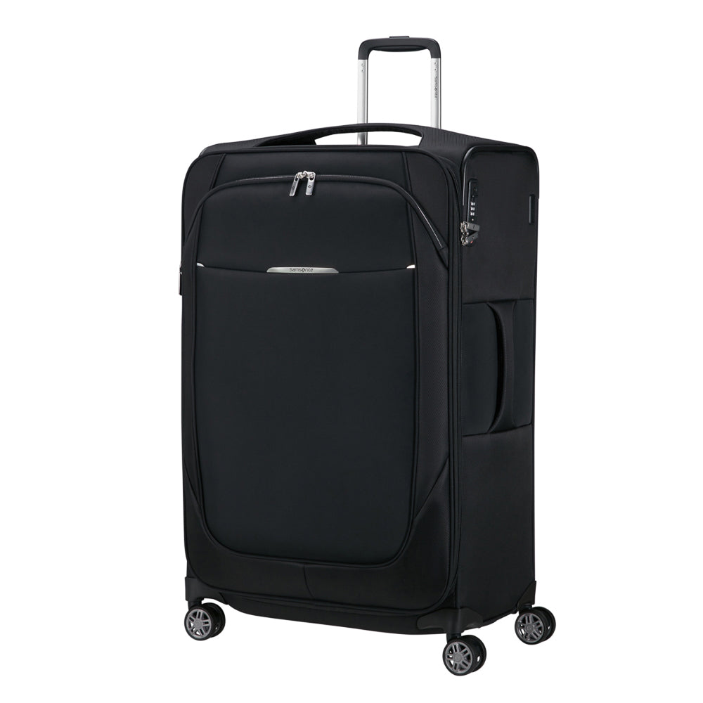 Black 78cm expandable spinner suitcase from Samsonite, featuring smooth wheels and durable exterior for travel convenience.