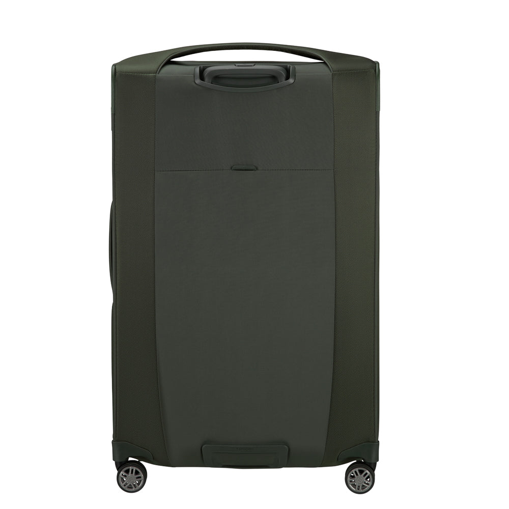 Green 78cm expandable spinner suitcase by Samsonite, featuring smooth wheels and durable fabric for travel convenience.