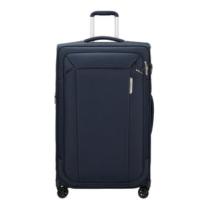 79cm midnight blue spinner suitcase by Samsonite, featuring four wheels and a sleek design for easy travel.