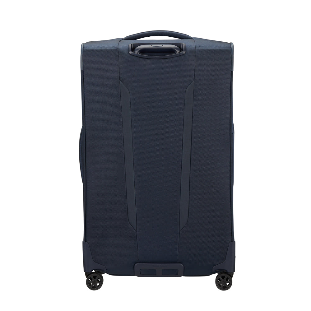 79cm Samsonite Respark spinner suitcase in midnight blue with smooth wheels and durable exterior for check-in travel.