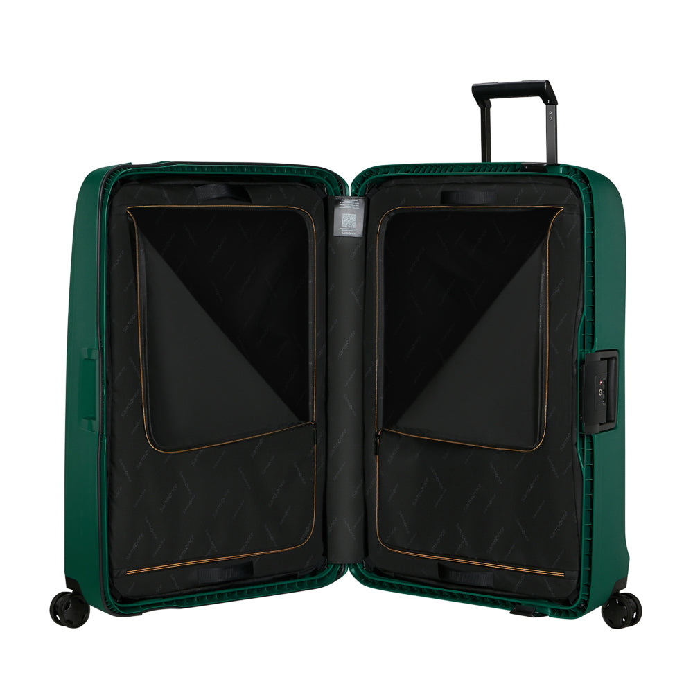 Alpine green 81cm spinner suitcase from Samsonite, showcasing smooth wheels and a durable exterior for travel convenience.