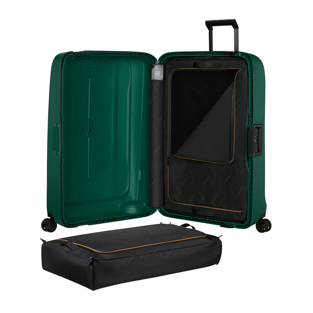 Alpine green 81cm Spinner Suitcase by Samsonite, showcasing durable design and smooth-rolling wheels for travel.