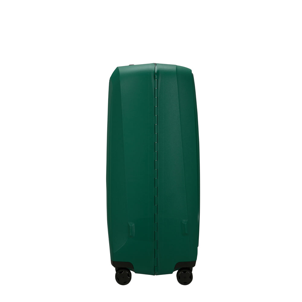 81cm Essens Spinner Suitcase in alpine green, featuring four wheels and a spacious interior for travel convenience.