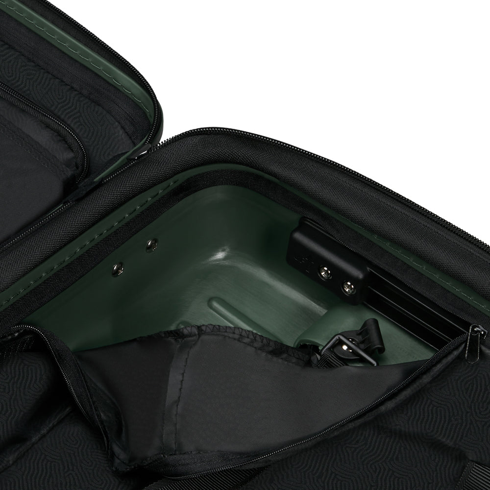 81cm Restackd Spinner Suitcase in sage green, featuring smooth wheels and a durable exterior for easy travel.