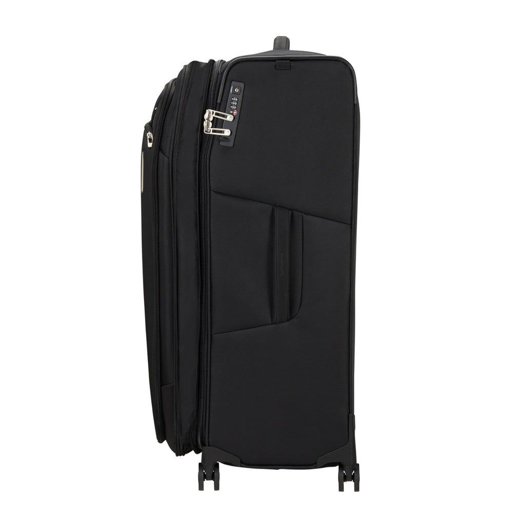 82cm black Samsonite Respark spinner suitcase with durable wheels and a spacious interior for check-in luggage.