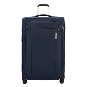Samsonite Respark 82cm spinner suitcase in midnight blue, featuring smooth wheels and sturdy handle for easy travel.