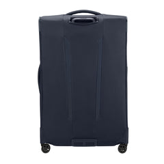 82cm midnight blue Samsonite Respark spinner suitcase with smooth wheels and sturdy handle for easy travel.